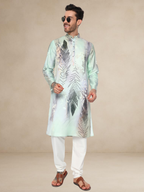 Designer Kurta Pyjama Set – Abstract Leaf Print | Bettino mint green