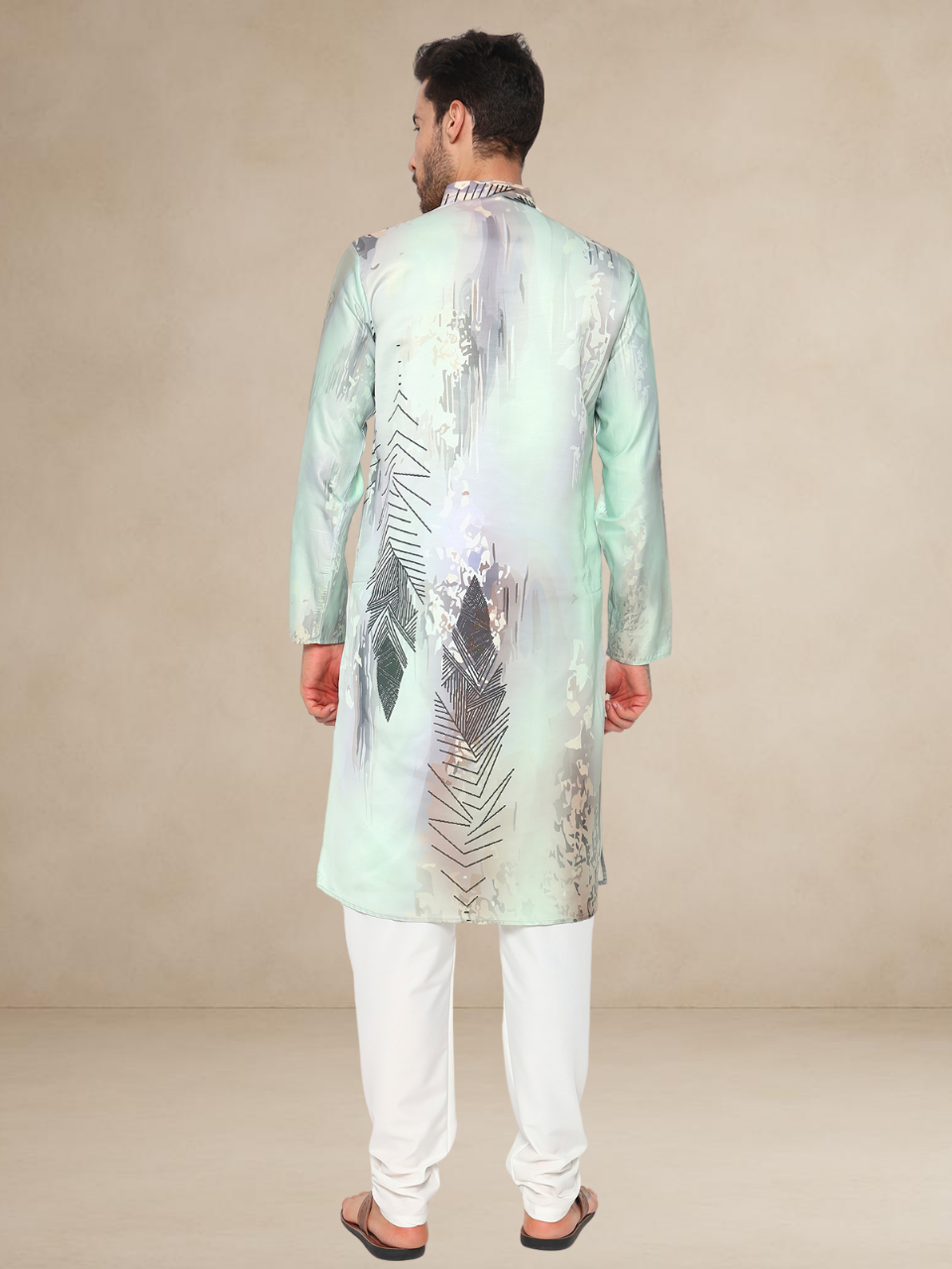 Designer Kurta Pyjama Set – Abstract Leaf Print | Bettino mint green