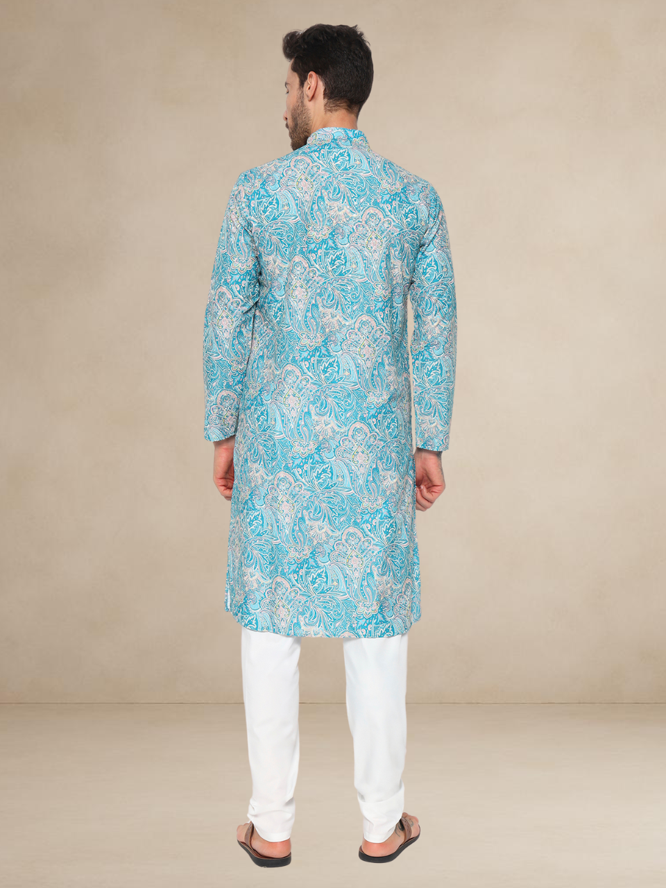 Floral Printed Kurta Pyjama Set Sky Blue