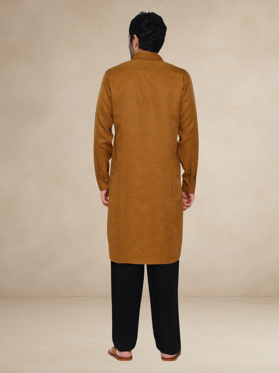 Textured Utility Pathani Suit Mustard