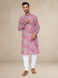 Floral Printed Kurta Pyjama Set Pink