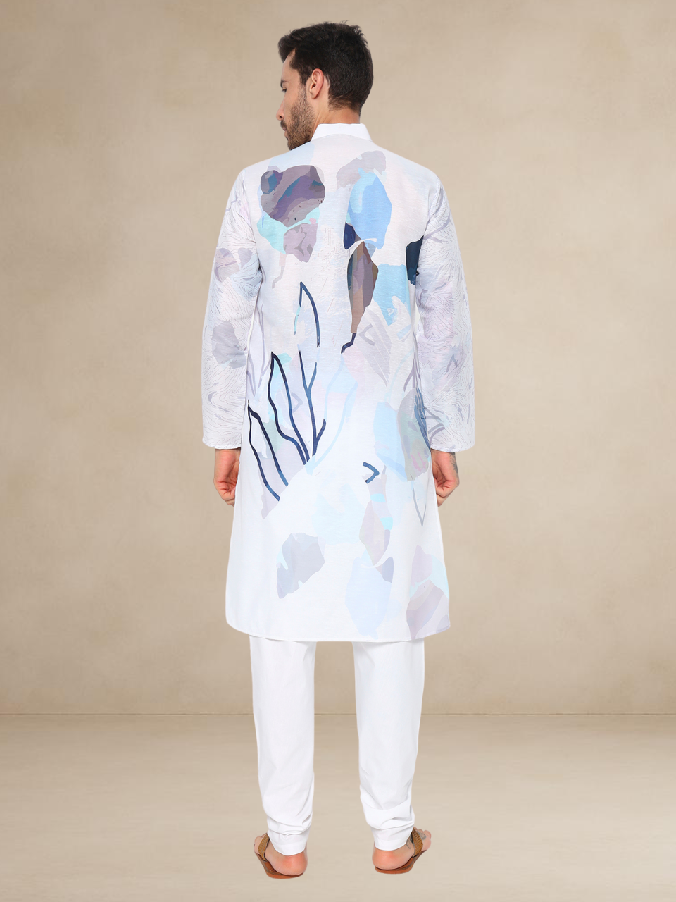 Printed Kurta Pyjama Set for Men Floral Design