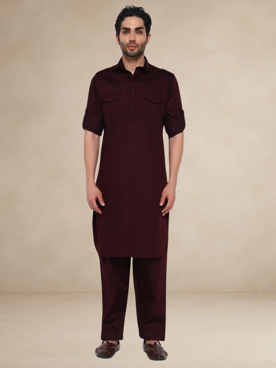 Military Style Pathani Suits Maroon