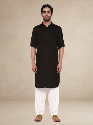 Textured Utility Pathani Suit - Olive Brown