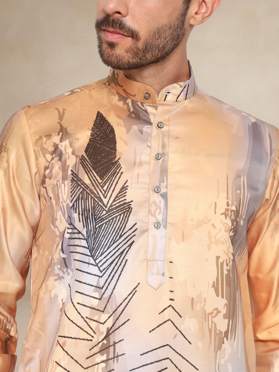 Designer Kurta Pyjama Set – Abstract Leaf Print | Bettino haldi