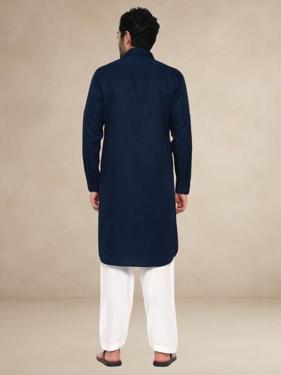 Navy Blue Textured Utility Pathani Suit