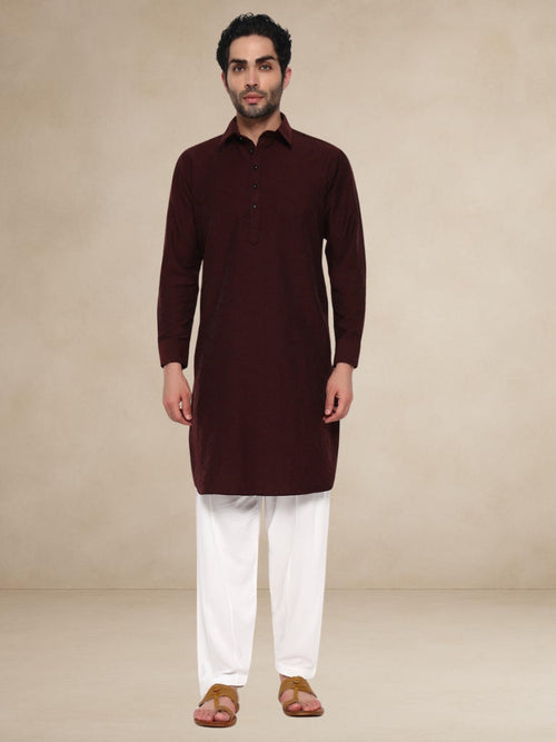 Abstract-Embroidered Pathani Suit - Maroon for men by Bettino — view 4