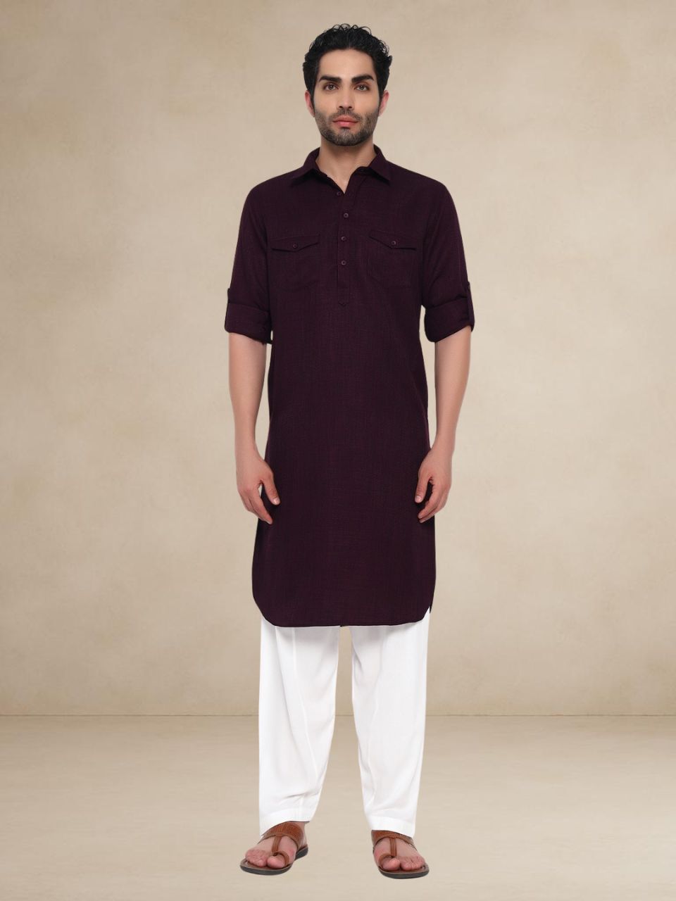 Wine Textured Utility Pathani Suit