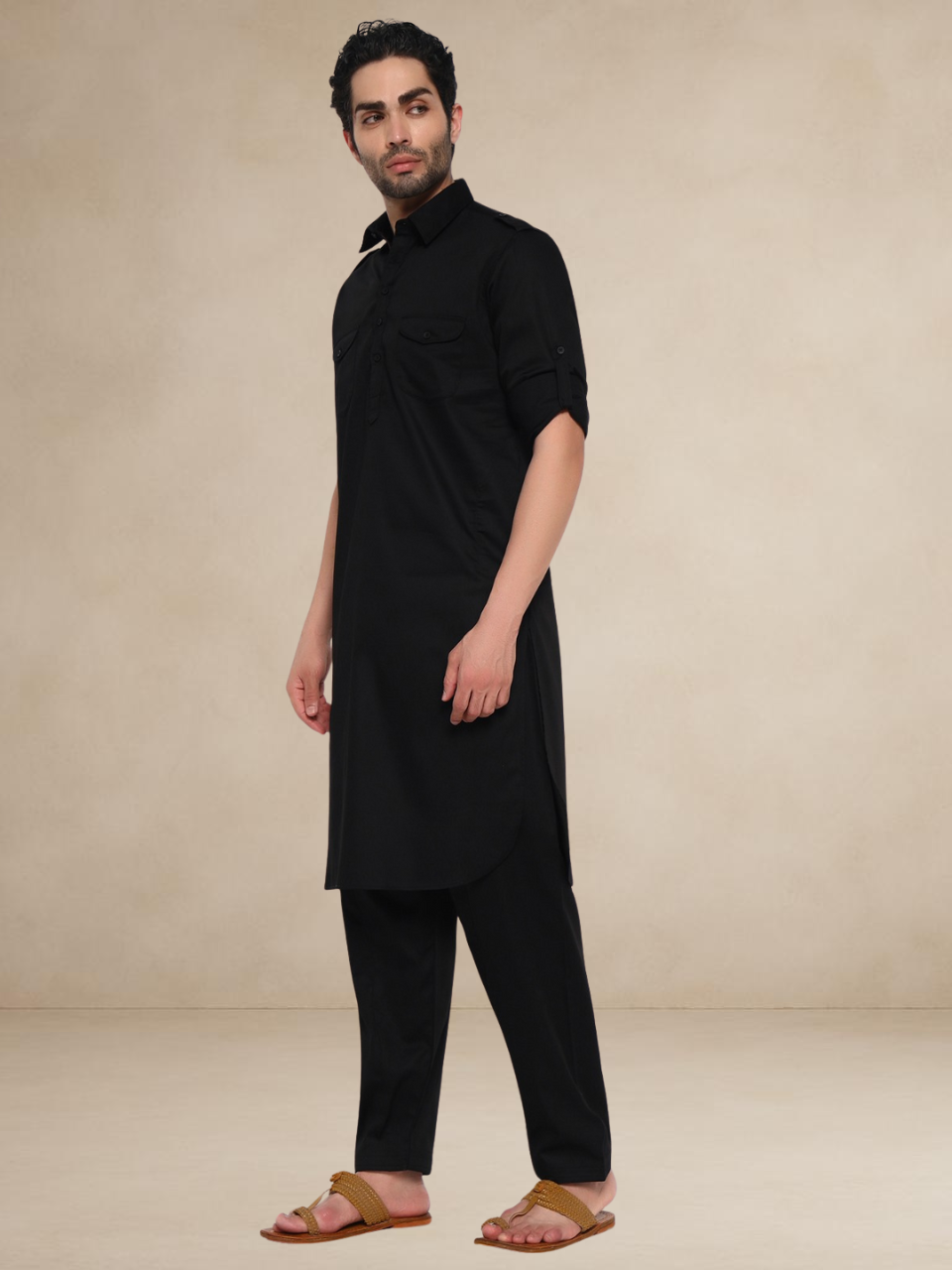 Military Style Pathani Suits Black