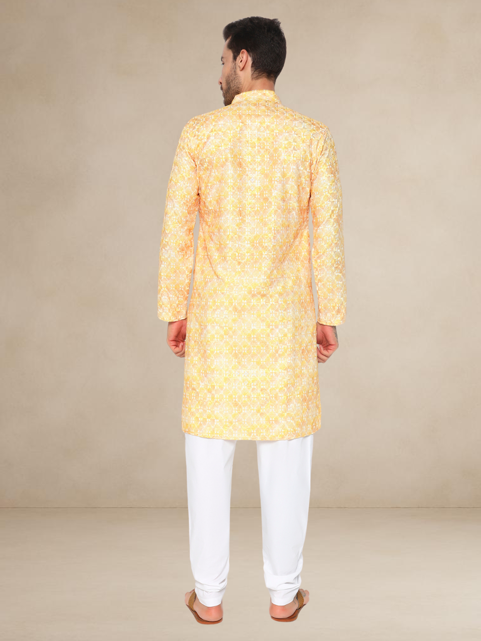 Printed Haldi Kurta Pyjama Set for Men Mustard 2XL