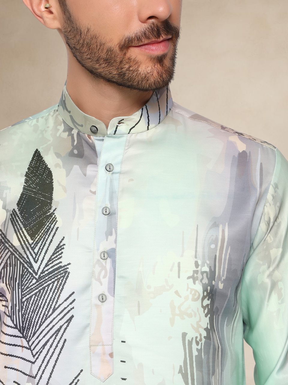 Designer Kurta Pyjama Set – Abstract Leaf Print | Bettino mint green