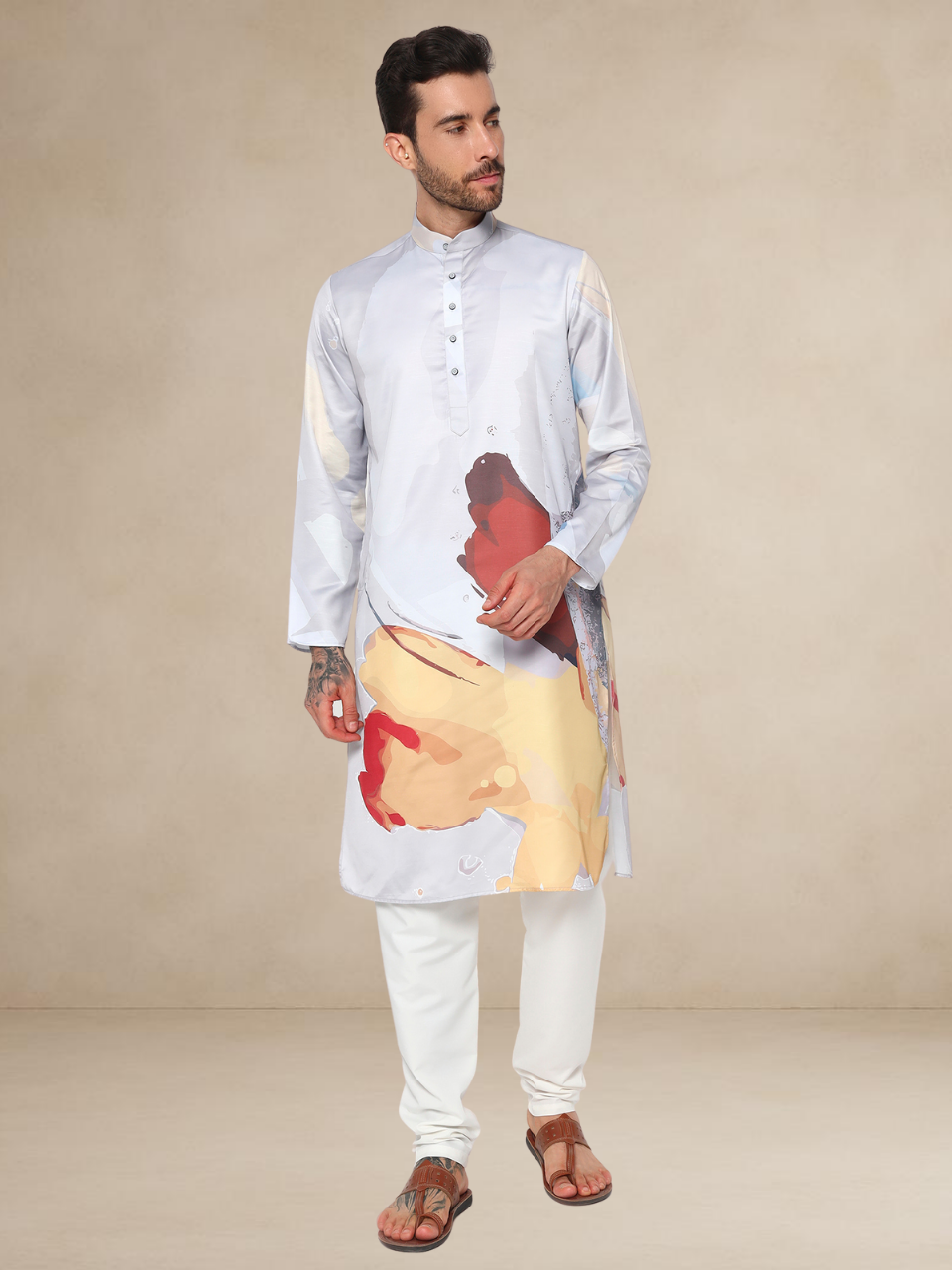 Printed Kurta Pyjama Set for Men Artistic Printed