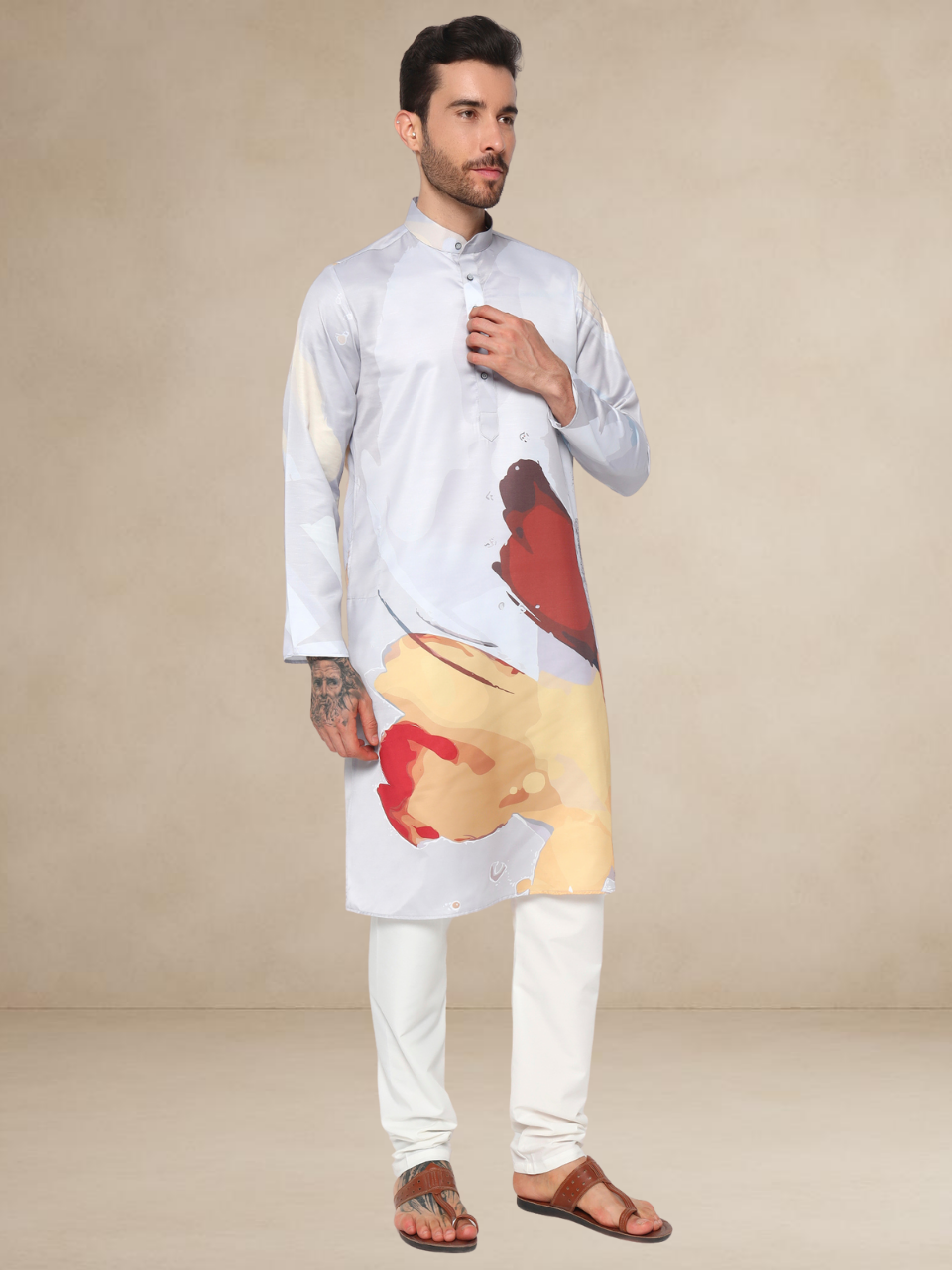 Printed Kurta Pyjama Set for Men Artistic Printed