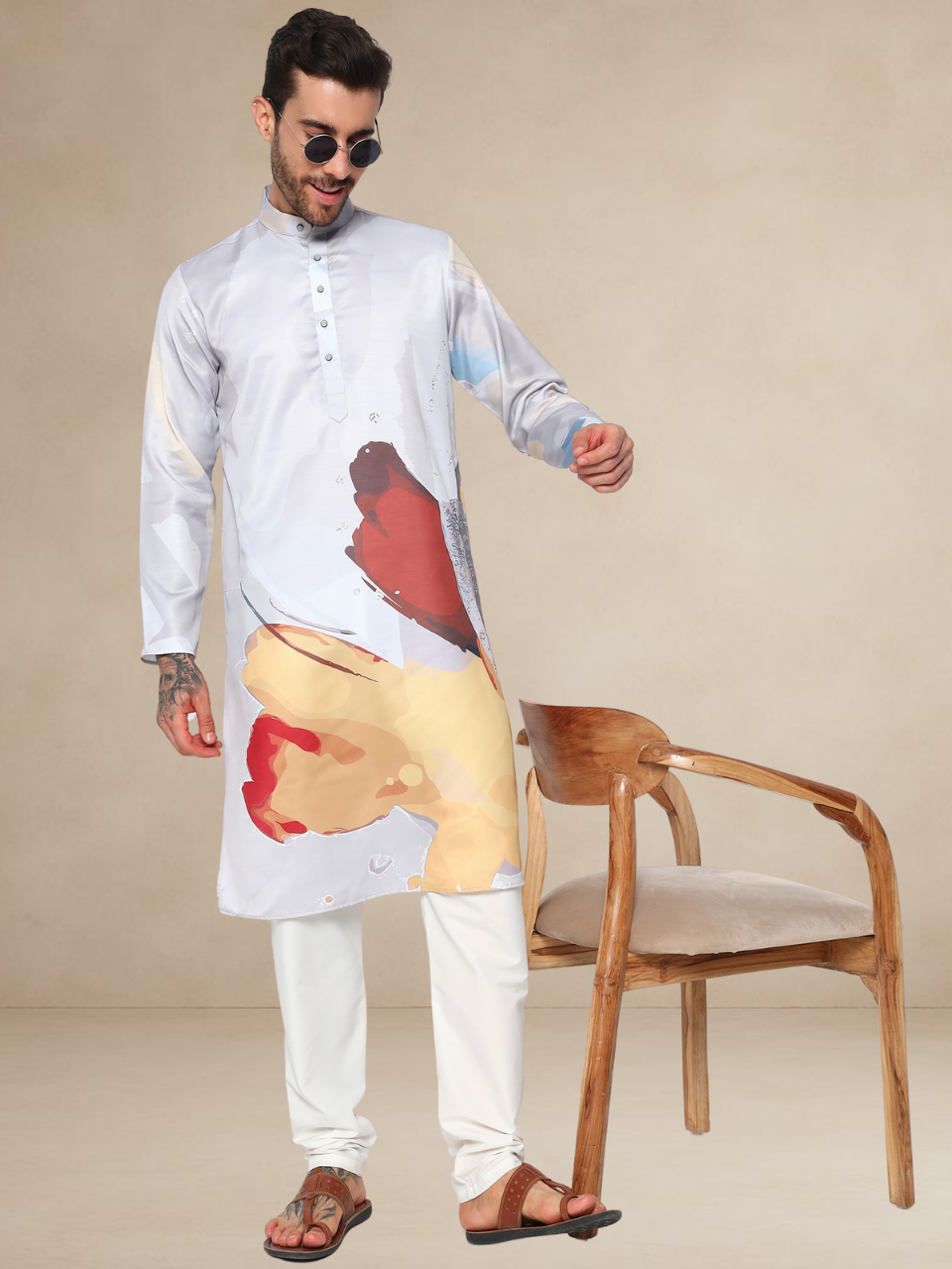 Printed Kurta Pyjama Set for Men Artistic Printed