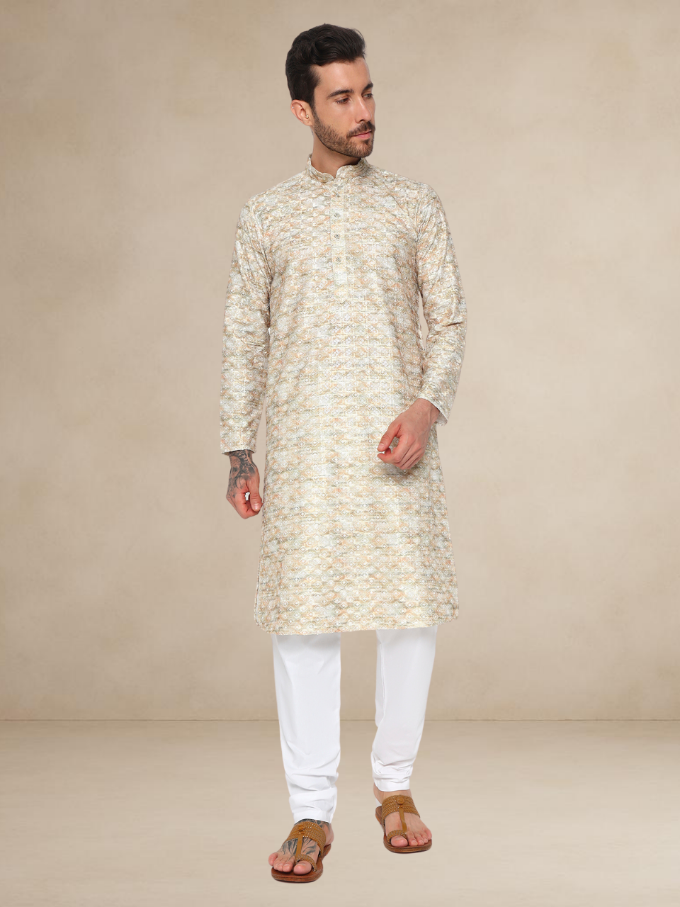 Haldi Printed Kurta Pyjama Set for Men Haldi