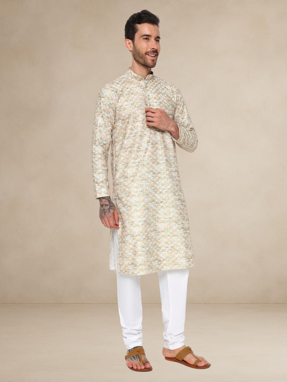 Haldi Printed Kurta Pyjama Set for Men Haldi