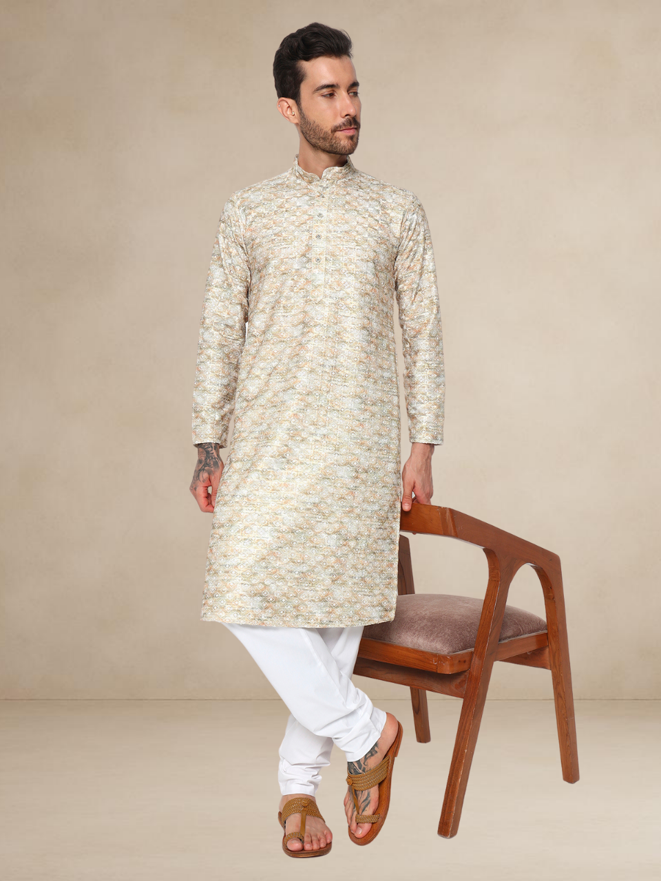 Haldi Printed Kurta Pyjama Set for Men Haldi