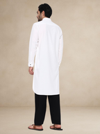 White Textured Button-Up Pathani Suit