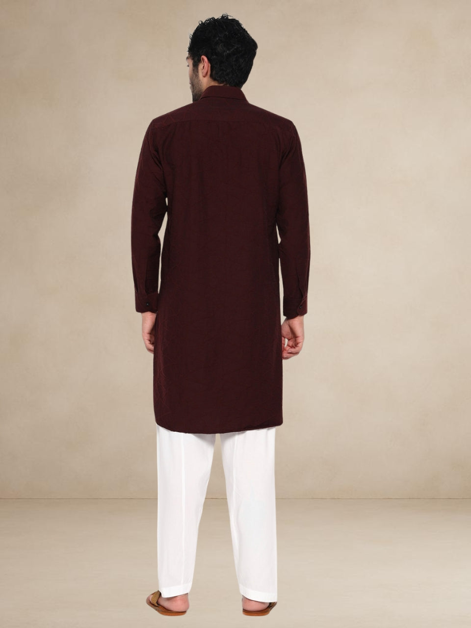 Maroon Abstract-Embroidered Popover Pathani Suit