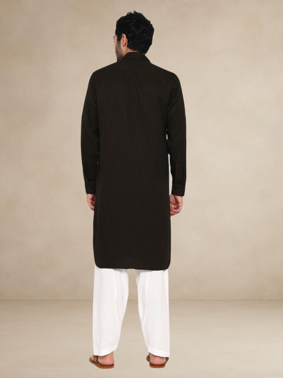 Textured Utility Pathani Suit Olive Brown