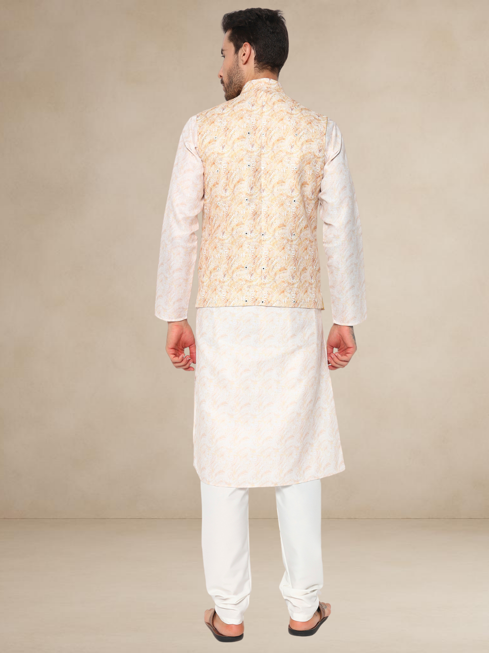 Ivory Kurta Pyjama with Mustard Nehru Jacket