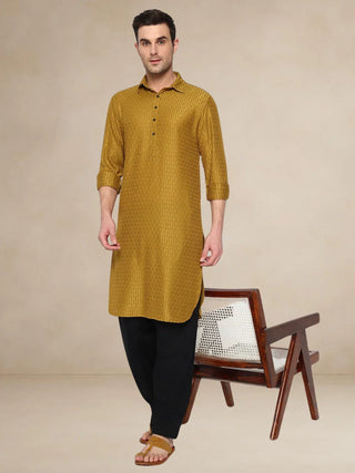 Classic Pathani Suit - Printed Yellow