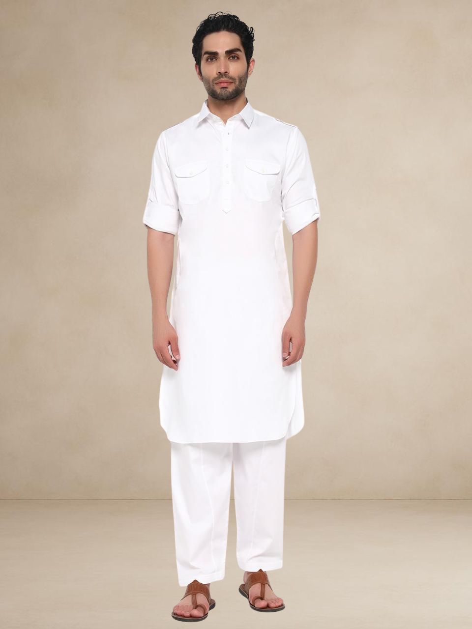 Military Style Pathani Suits White