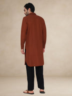 Rust Brown Waffle-Textured Popover Pathani Suit