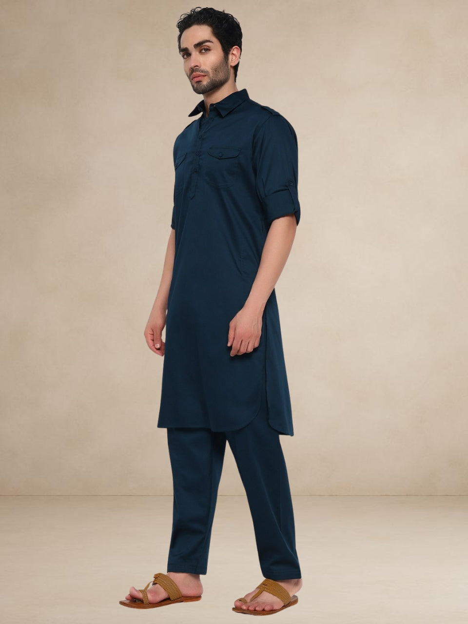 Military Style Pathani Suits Deep Sea Blue