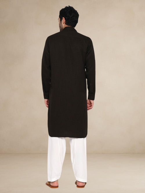Textured Utility Pathani Suit Olive Brown