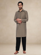 Taupe Abstract-Embroidered Popover Pathani Suit