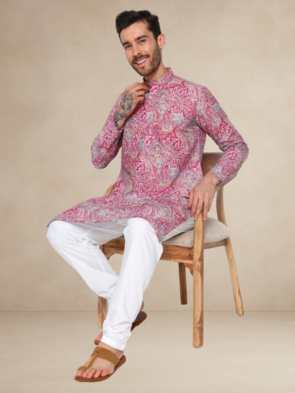 Floral Printed Kurta Pyjama Set Pink