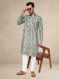 Olive Green Floral Kurta Pyjama Set Floral