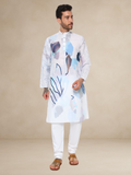 Printed Kurta Pyjama Set for Men Floral Design