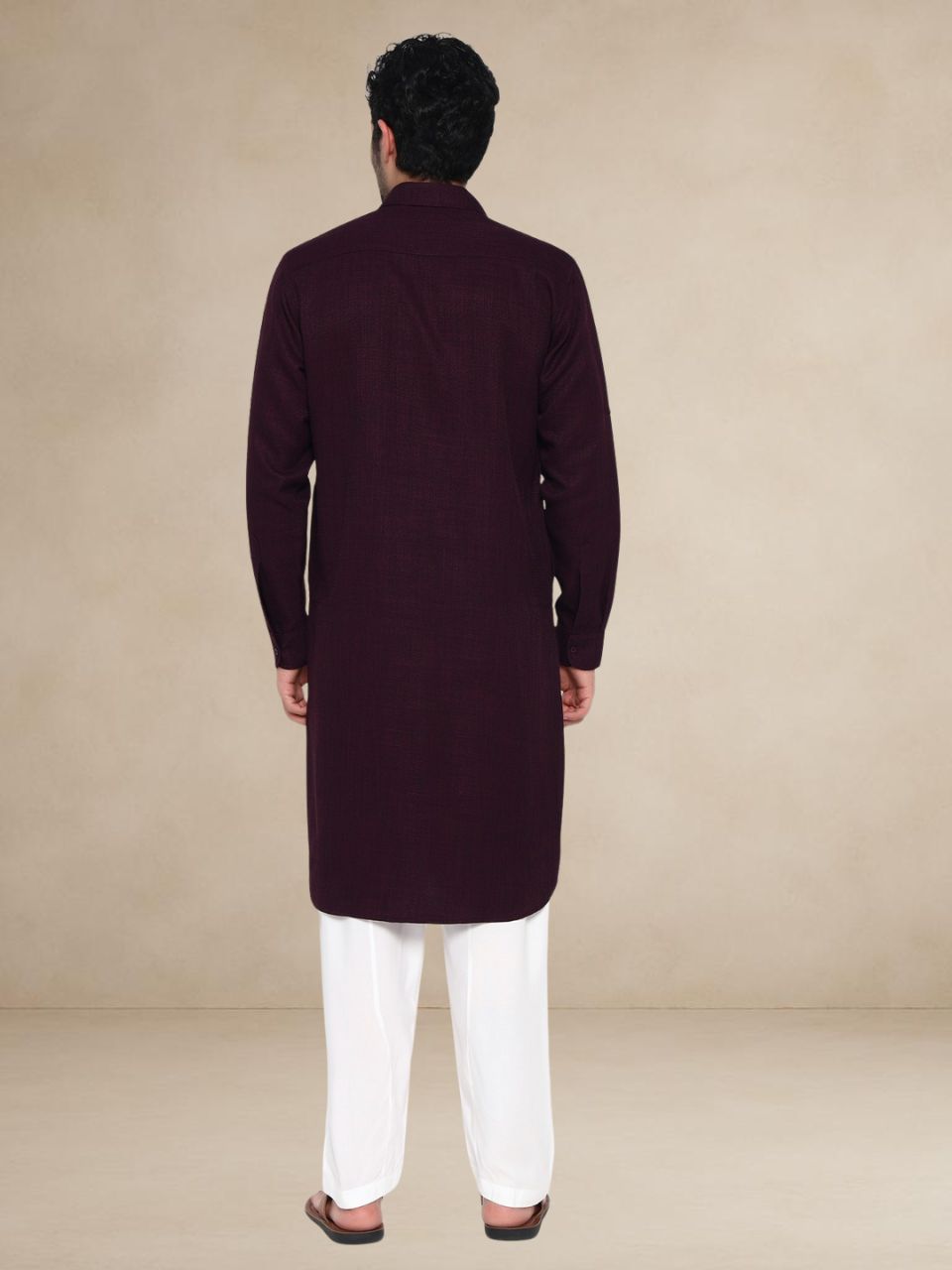 Textured Utility Pathani Suit Wine