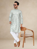 Haldi Printed Kurta Pyjama Set for Men Mint Green