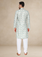 Haldi Printed Kurta Pyjama Set for Men Mint Green