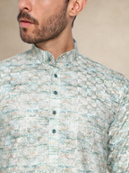 Haldi Printed Kurta Pyjama Set for Men Mint Green