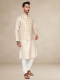 Ivory Gold Printed Kurta Pyjama Set with Nehru Jacket