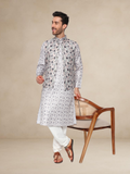 Anthra Colour Printed Kurta Pyjama with Matching Nehru Jacket