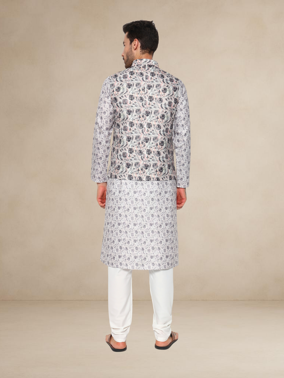 Anthra Colour Printed Kurta Pyjama with Matching Nehru Jacket