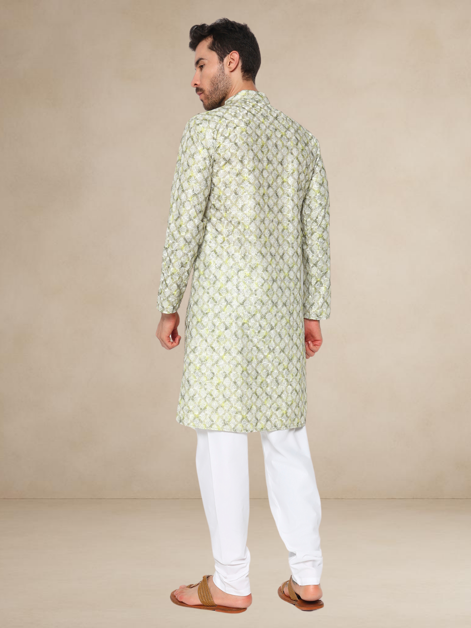 Olive Green Printed Kurta Pyjama Set for Men Olive
