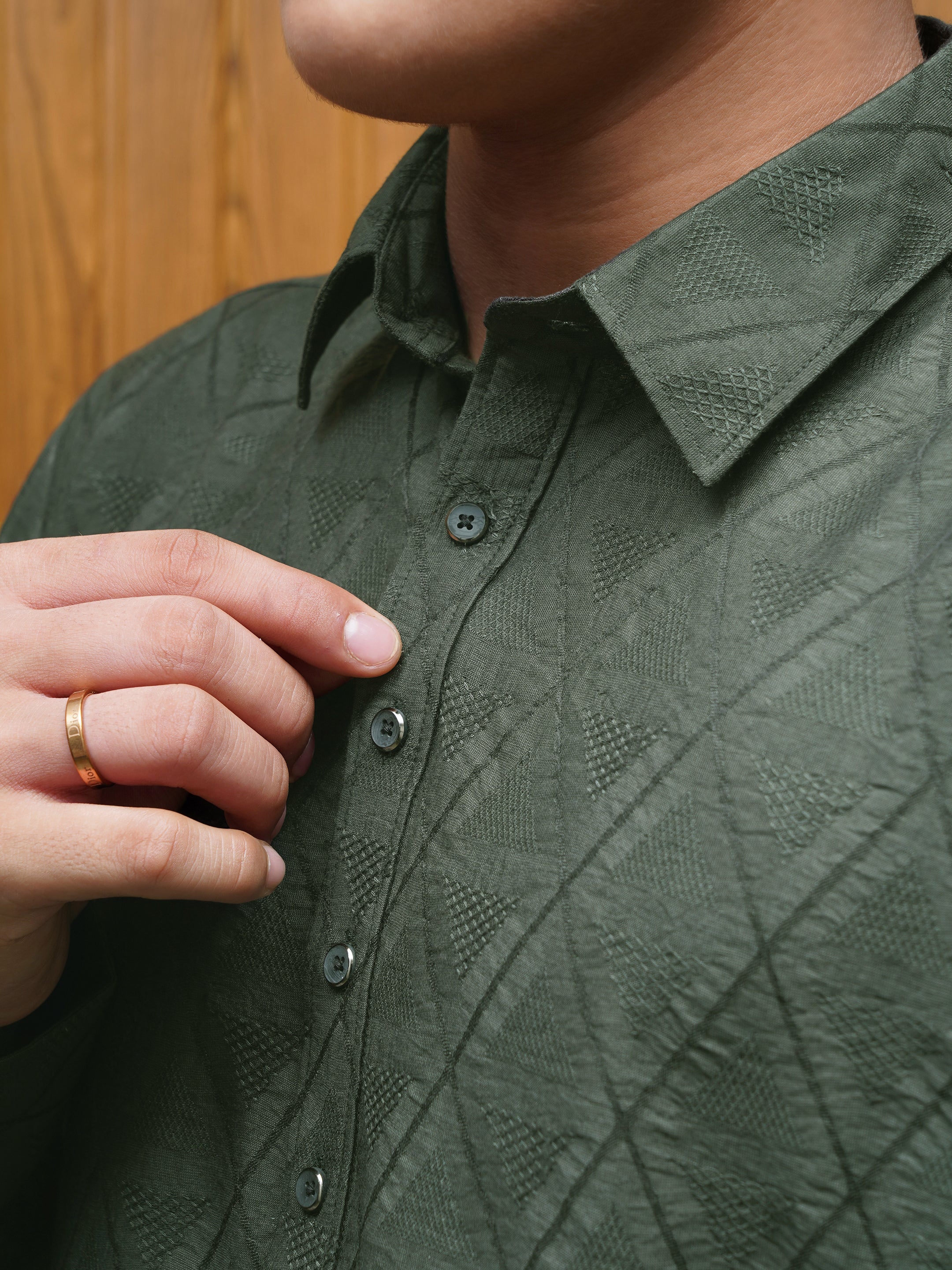 Bettino Men's Pathani Suit- Quilted Dark Green Quilted