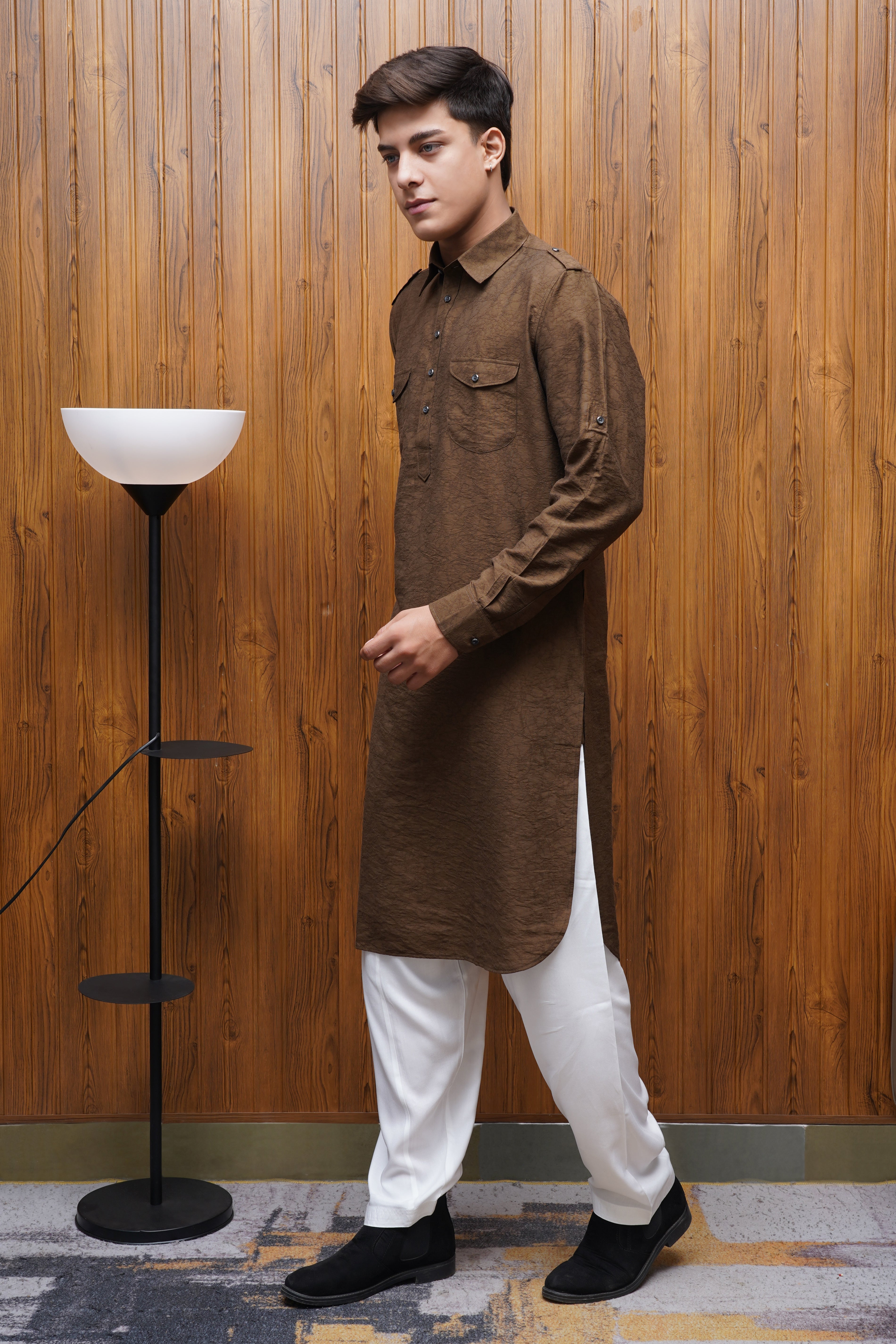 Bettino Men's Pathani Suit - Coffee Brown