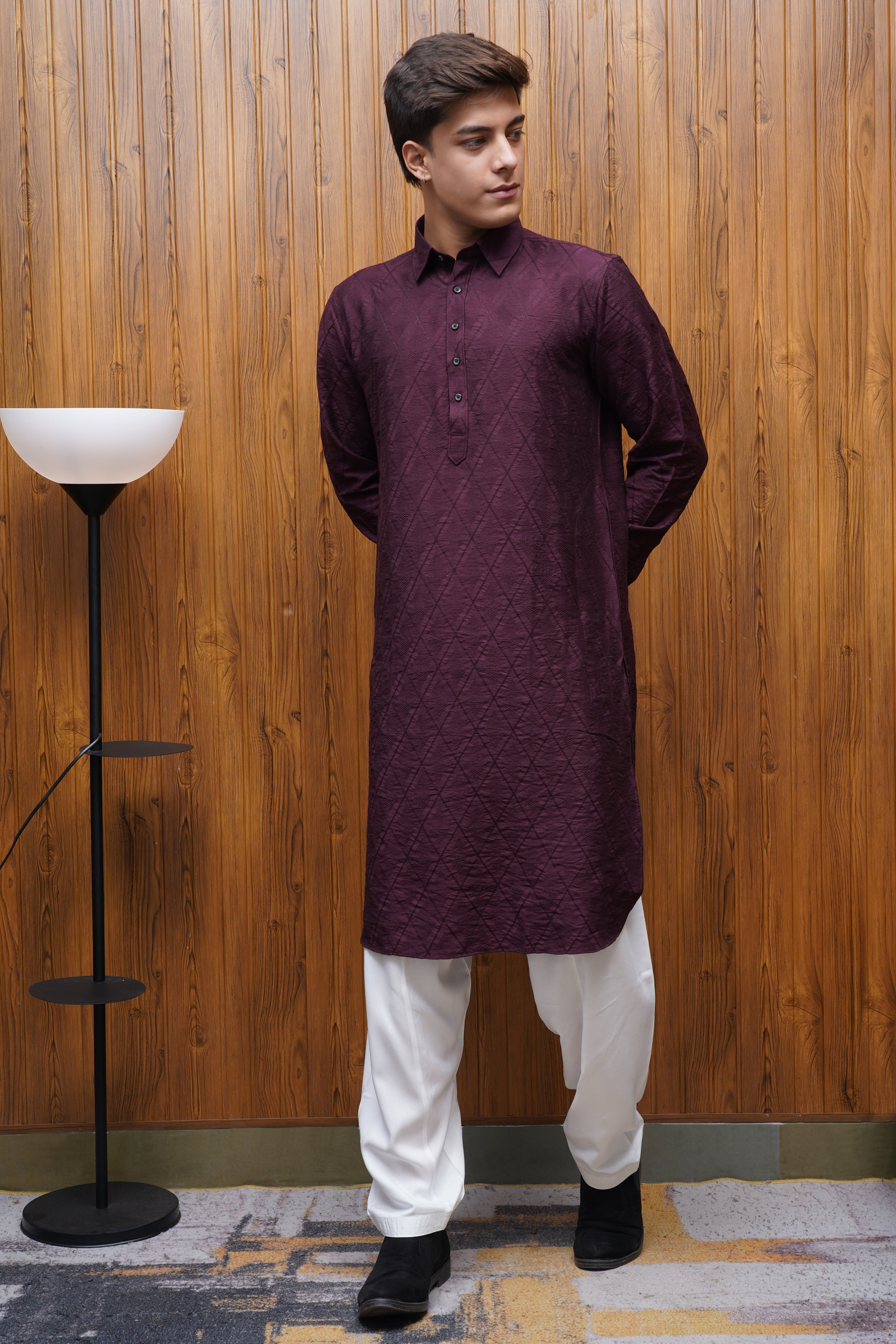 Bettino Men's Pathani Suit - Deep Plum