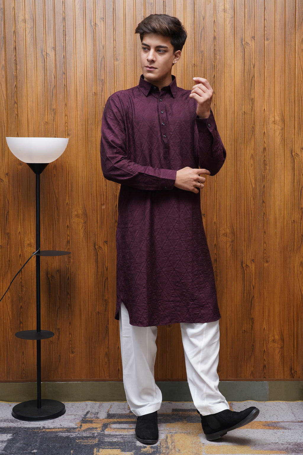 Bettino Men's Pathani Suit - Deep Plum