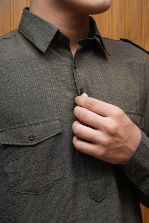 Classic Pathani Suit - Dark Khaki for men by Bettino — view 2