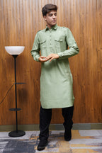 Bettino Men's Pathani Suit With Salwar Sage Green