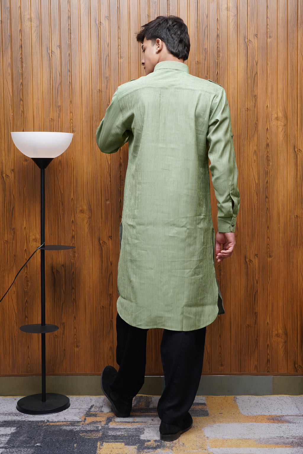 Bettino Men's Pathani Suit With Salwar Sage Green