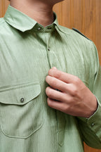 Bettino Men's Pathani Suit With Salwar Sage Green